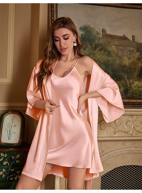 Conjunto Tati Camisola e Robe Feminino Luxo